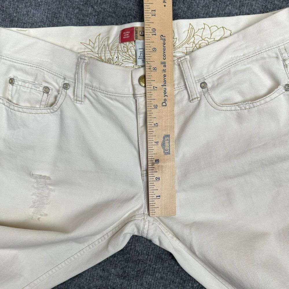 VTG Old Navy Jeans Womens 8 Ivory Denim Embroidered Y2K Ultra Low Waist Bootcut - Picture 13 of 15